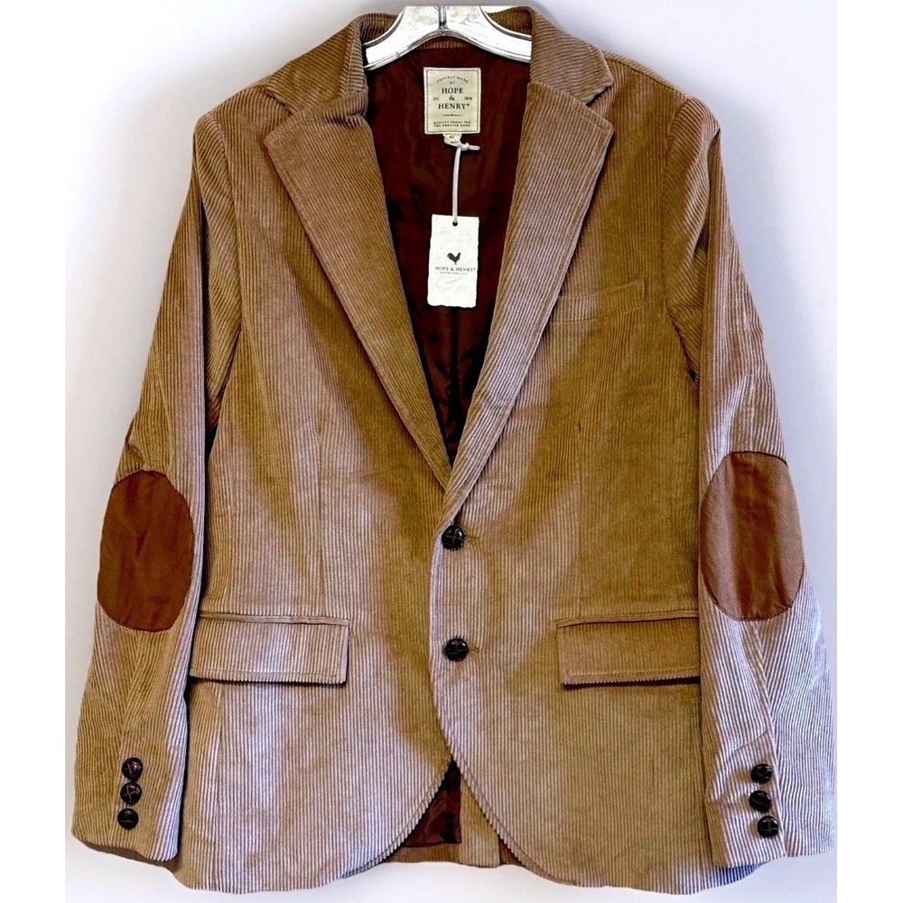 Hope & Henry Corduroy Men's Blazer Sport Coat Size 40‎ Elbow Patches Beige NWT